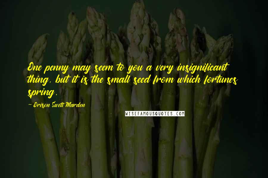 Orison Swett Marden Quotes: One penny may seem to you a very insignificant thing, but it is the small seed from which fortunes spring.