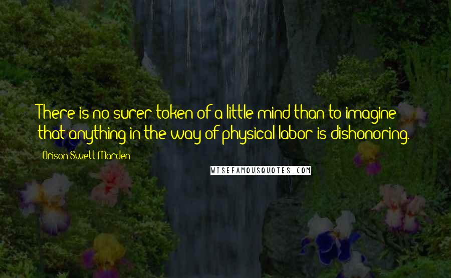 Orison Swett Marden Quotes: There is no surer token of a little mind than to imagine that anything in the way of physical labor is dishonoring.