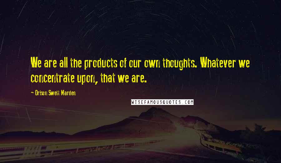 Orison Swett Marden Quotes: We are all the products of our own thoughts. Whatever we concentrate upon, that we are.