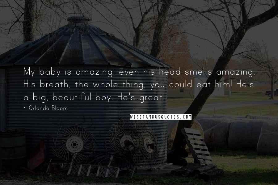 Orlando Bloom Quotes: My baby is amazing; even his head smells amazing. His breath, the whole thing, you could eat him! He's a big, beautiful boy. He's great.