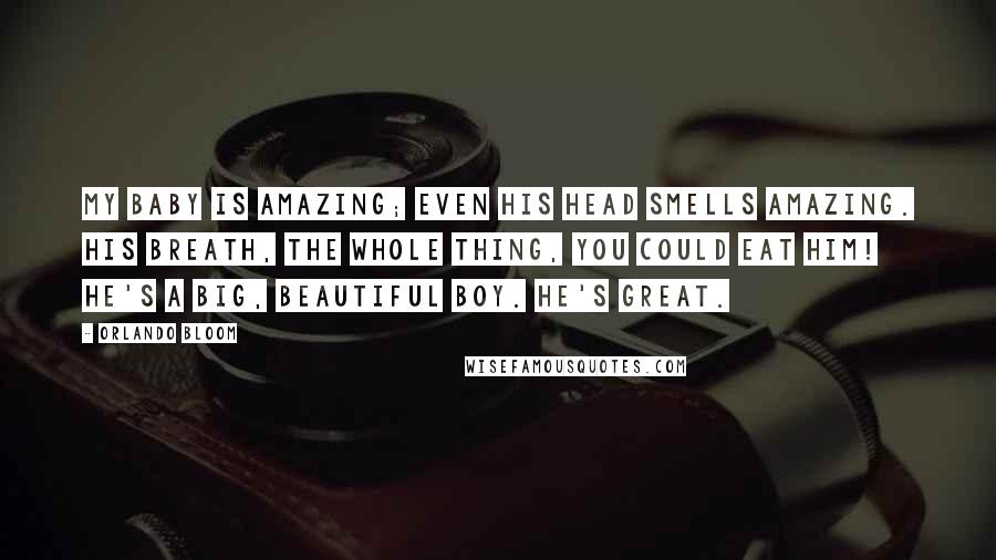 Orlando Bloom Quotes: My baby is amazing; even his head smells amazing. His breath, the whole thing, you could eat him! He's a big, beautiful boy. He's great.