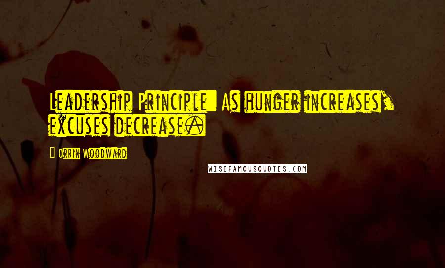 Orrin Woodward Quotes: Leadership Principle: As hunger increases, excuses decrease.