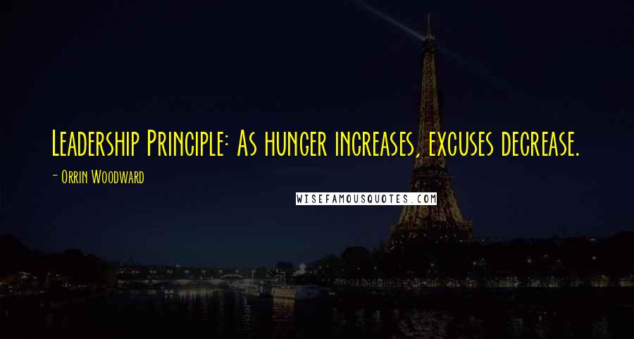 Orrin Woodward Quotes: Leadership Principle: As hunger increases, excuses decrease.