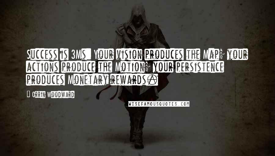 Orrin Woodward Quotes: Success is 3Ms: Your vision produces the Map; your actions produce the Motion; your persistence produces Monetary rewards.