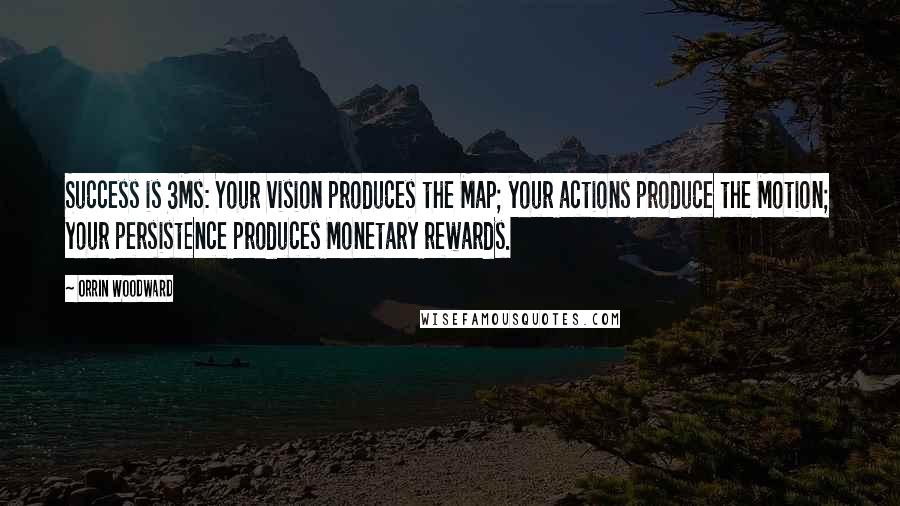 Orrin Woodward Quotes: Success is 3Ms: Your vision produces the Map; your actions produce the Motion; your persistence produces Monetary rewards.