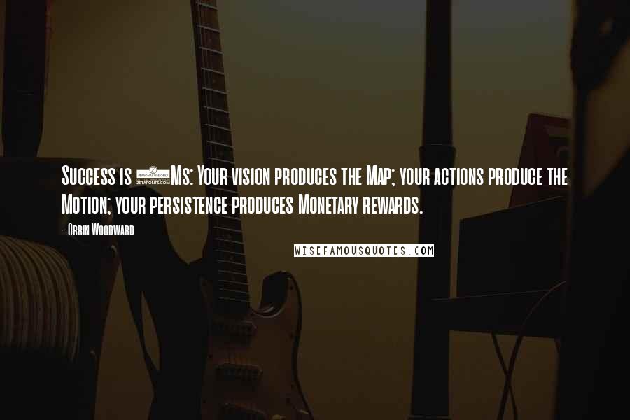Orrin Woodward Quotes: Success is 3Ms: Your vision produces the Map; your actions produce the Motion; your persistence produces Monetary rewards.