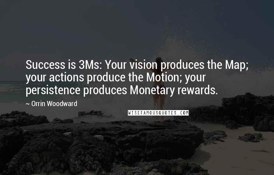 Orrin Woodward Quotes: Success is 3Ms: Your vision produces the Map; your actions produce the Motion; your persistence produces Monetary rewards.