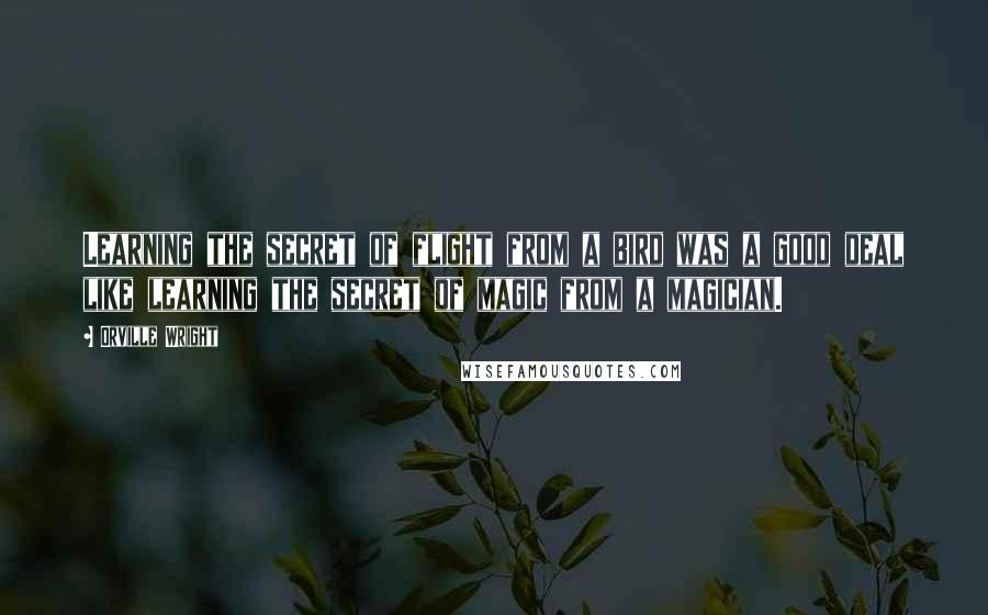 Orville Wright Quotes: Learning the secret of flight from a bird was a good deal like learning the secret of magic from a magician.