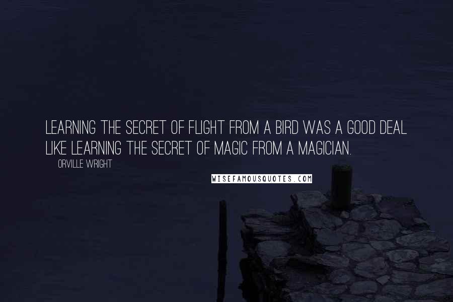 Orville Wright Quotes: Learning the secret of flight from a bird was a good deal like learning the secret of magic from a magician.