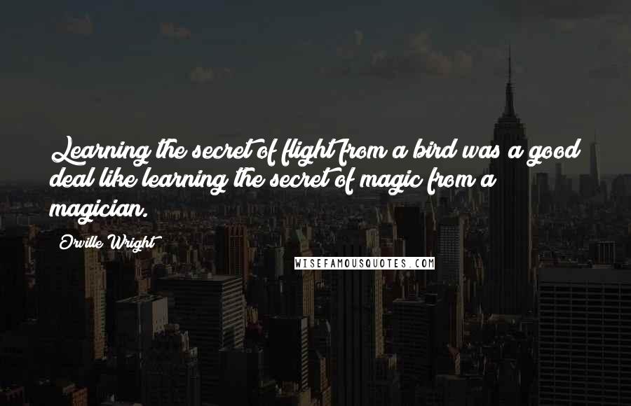 Orville Wright Quotes: Learning the secret of flight from a bird was a good deal like learning the secret of magic from a magician.