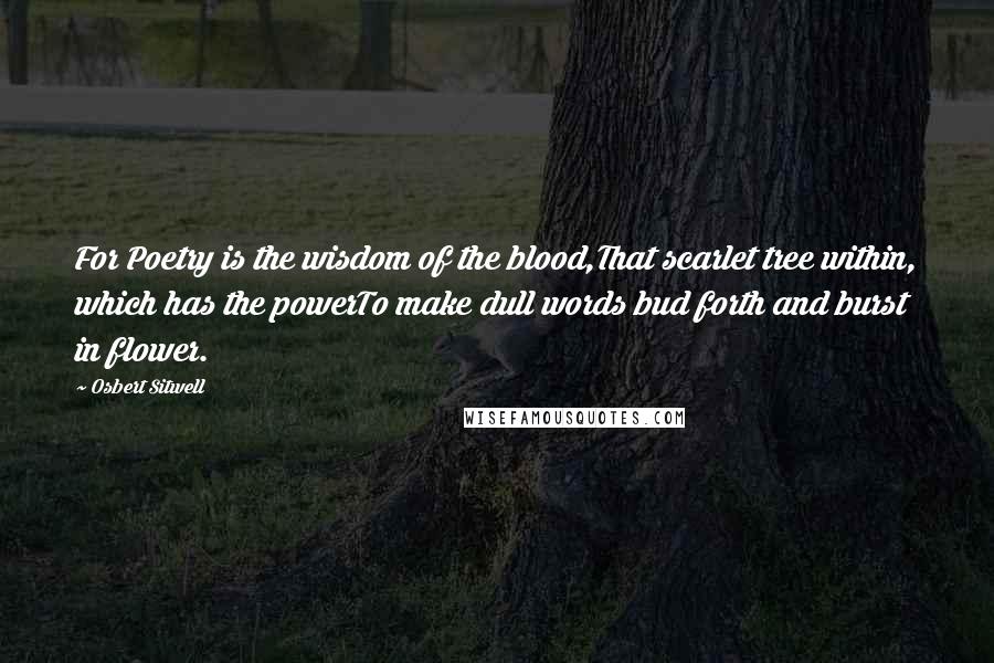 Osbert Sitwell Quotes: For Poetry is the wisdom of the blood,That scarlet tree within, which has the powerTo make dull words bud forth and burst in flower.