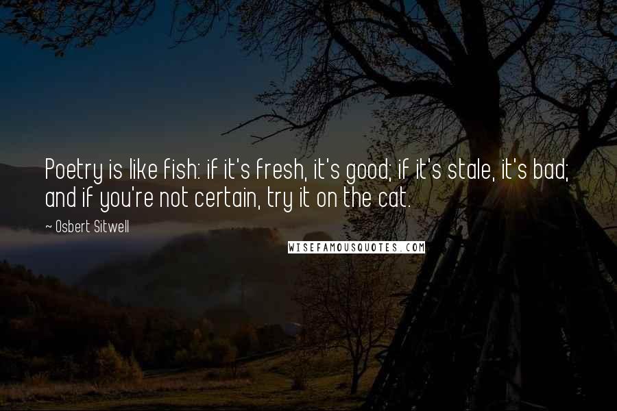 Osbert Sitwell Quotes: Poetry is like fish: if it's fresh, it's good; if it's stale, it's bad; and if you're not certain, try it on the cat.