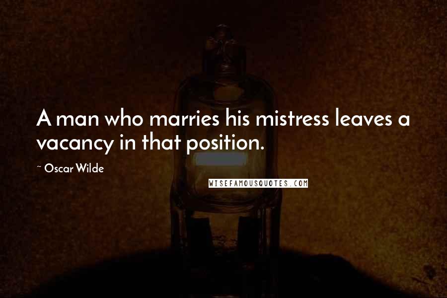 Oscar Wilde Quotes: A man who marries his mistress leaves a vacancy in that position.