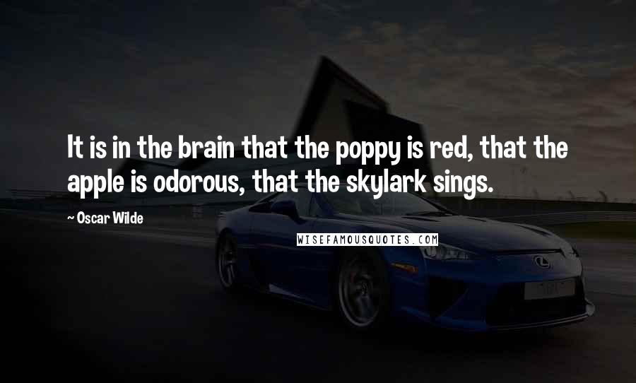 Oscar Wilde Quotes: It is in the brain that the poppy is red, that the apple is odorous, that the skylark sings.