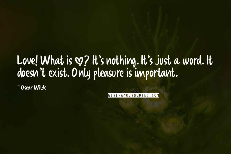 Oscar Wilde Quotes: Love! What is love? It's nothing. It's just a word. It doesn't exist. Only pleasure is important.