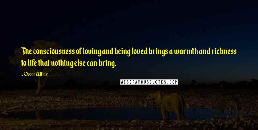 Oscar Wilde Quotes: The consciousness of loving and being loved brings a warmth and richness to life that nothing else can bring.