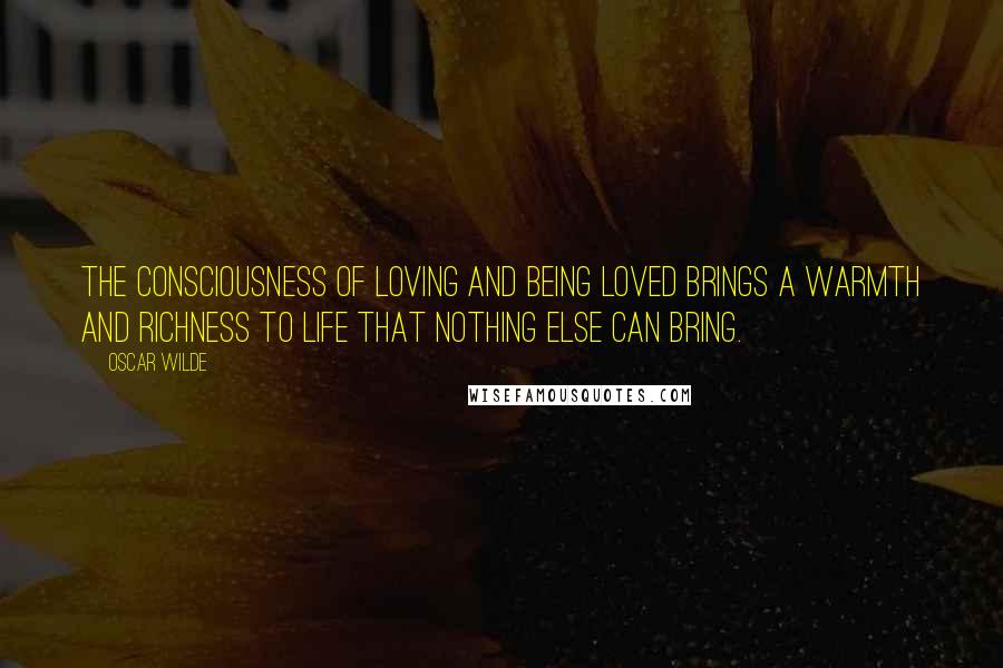 Oscar Wilde Quotes: The consciousness of loving and being loved brings a warmth and richness to life that nothing else can bring.