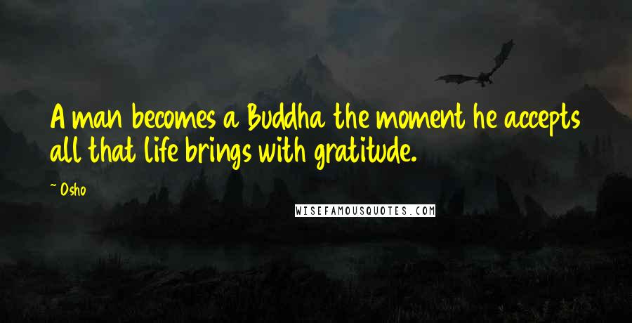 Osho Quotes: A man becomes a Buddha the moment he accepts all that life brings with gratitude.