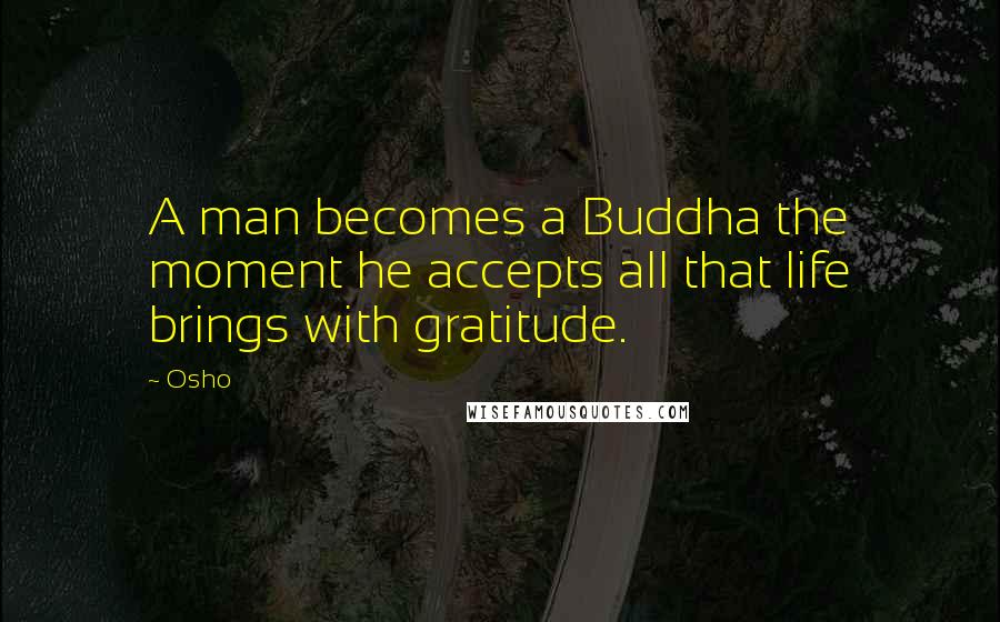 Osho Quotes: A man becomes a Buddha the moment he accepts all that life brings with gratitude.
