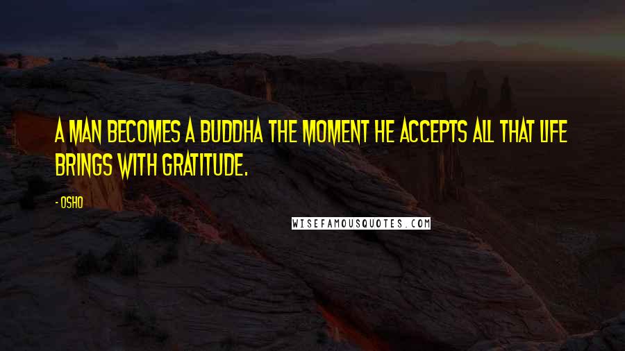 Osho Quotes: A man becomes a Buddha the moment he accepts all that life brings with gratitude.