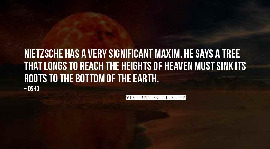 Osho Quotes: Nietzsche has a very significant maxim. He says a tree that longs to reach the heights of heaven must sink its roots to the bottom of the earth.