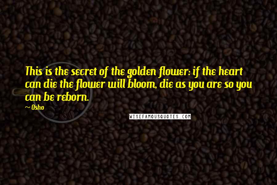 Osho Quotes: This is the secret of the golden flower: if the heart can die the flower will bloom, die as you are so you can be reborn.