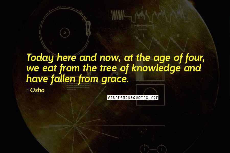 Osho Quotes: Today here and now, at the age of four, we eat from the tree of knowledge and have fallen from grace.