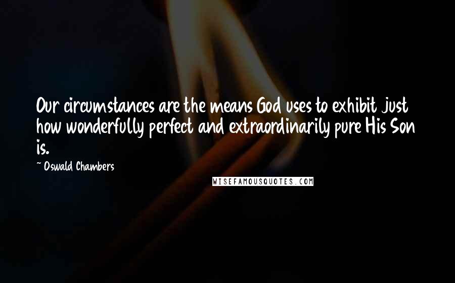 Oswald Chambers Quotes: Our circumstances are the means God uses to exhibit just how wonderfully perfect and extraordinarily pure His Son is.