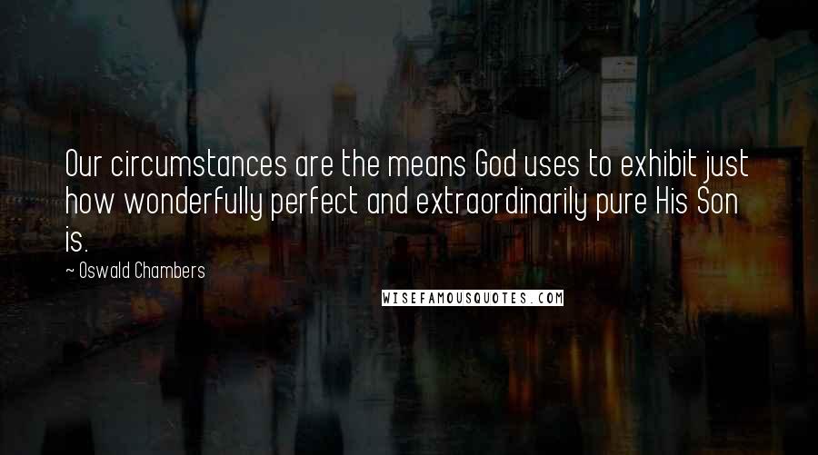 Oswald Chambers Quotes: Our circumstances are the means God uses to exhibit just how wonderfully perfect and extraordinarily pure His Son is.