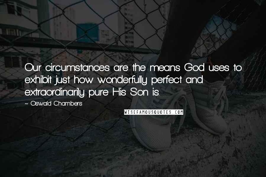 Oswald Chambers Quotes: Our circumstances are the means God uses to exhibit just how wonderfully perfect and extraordinarily pure His Son is.
