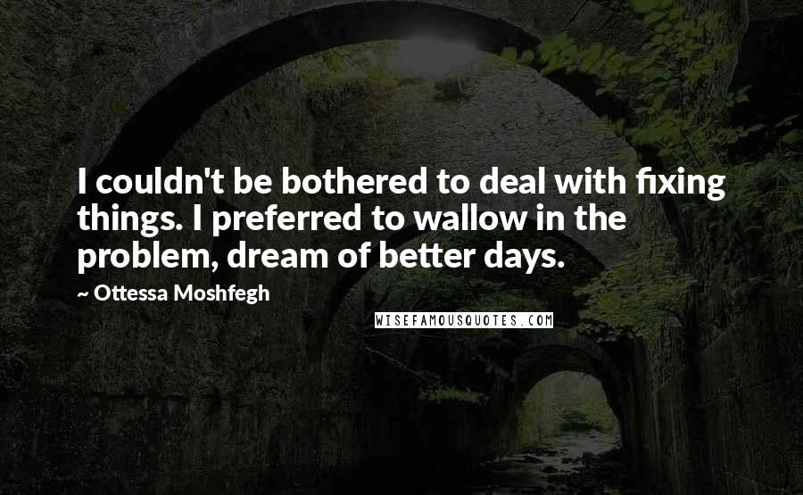 Ottessa Moshfegh Quotes: I couldn't be bothered to deal with fixing things. I preferred to wallow in the problem, dream of better days.