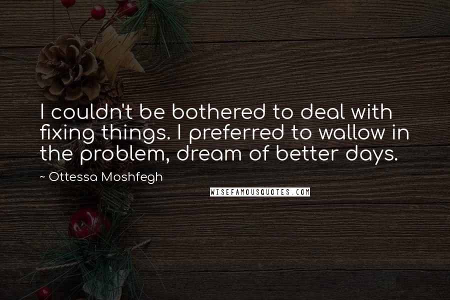 Ottessa Moshfegh Quotes: I couldn't be bothered to deal with fixing things. I preferred to wallow in the problem, dream of better days.