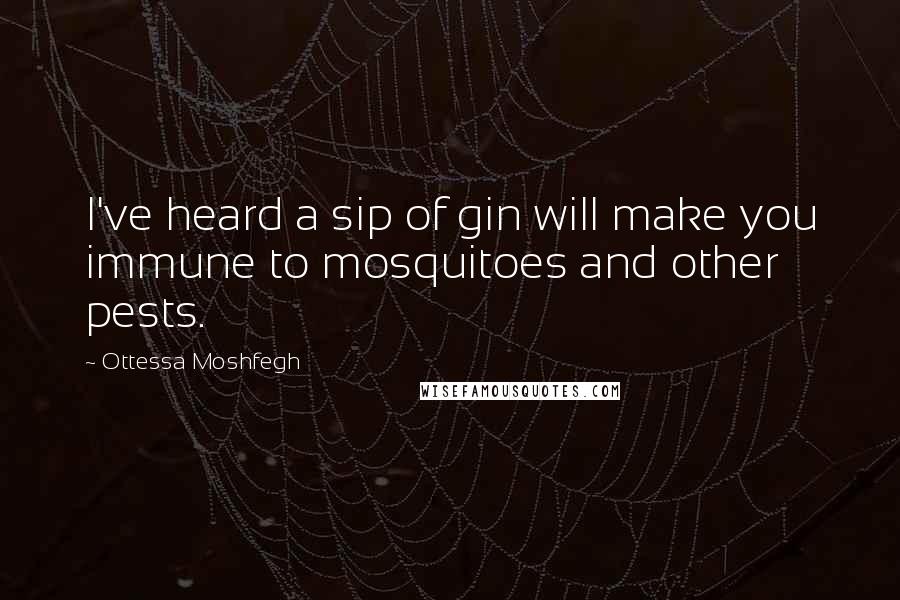 Ottessa Moshfegh Quotes: I've heard a sip of gin will make you immune to mosquitoes and other pests.