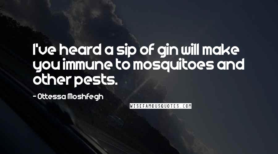 Ottessa Moshfegh Quotes: I've heard a sip of gin will make you immune to mosquitoes and other pests.