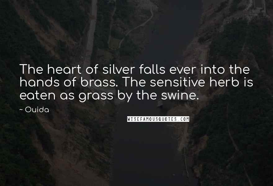 Ouida Quotes: The heart of silver falls ever into the hands of brass. The sensitive herb is eaten as grass by the swine.