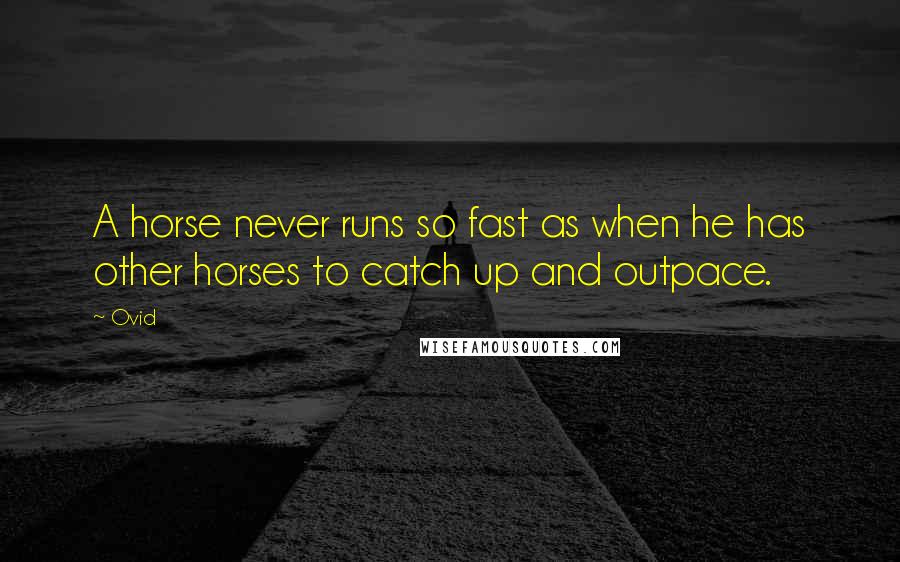 Ovid Quotes: A horse never runs so fast as when he has other horses to catch up and outpace.