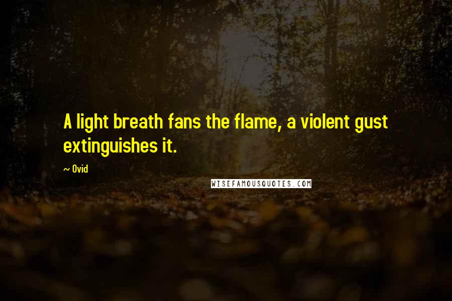Ovid Quotes: A light breath fans the flame, a violent gust extinguishes it.