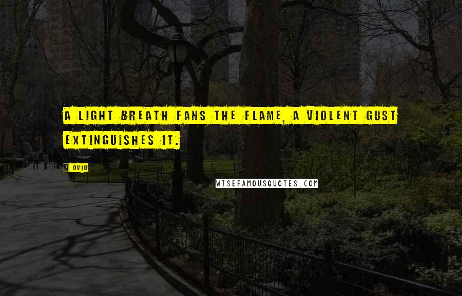 Ovid Quotes: A light breath fans the flame, a violent gust extinguishes it.