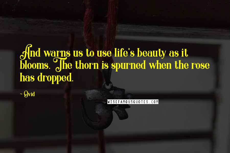 Ovid Quotes: And warns us to use life's beauty as it blooms. The thorn is spurned when the rose has dropped.