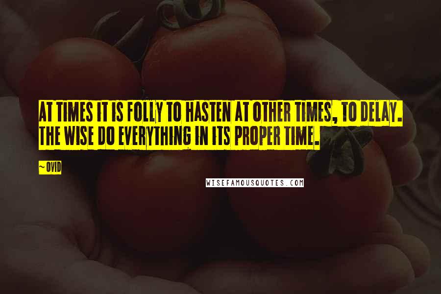 Ovid Quotes: At times it is folly to hasten at other times, to delay. The wise do everything in its proper time.