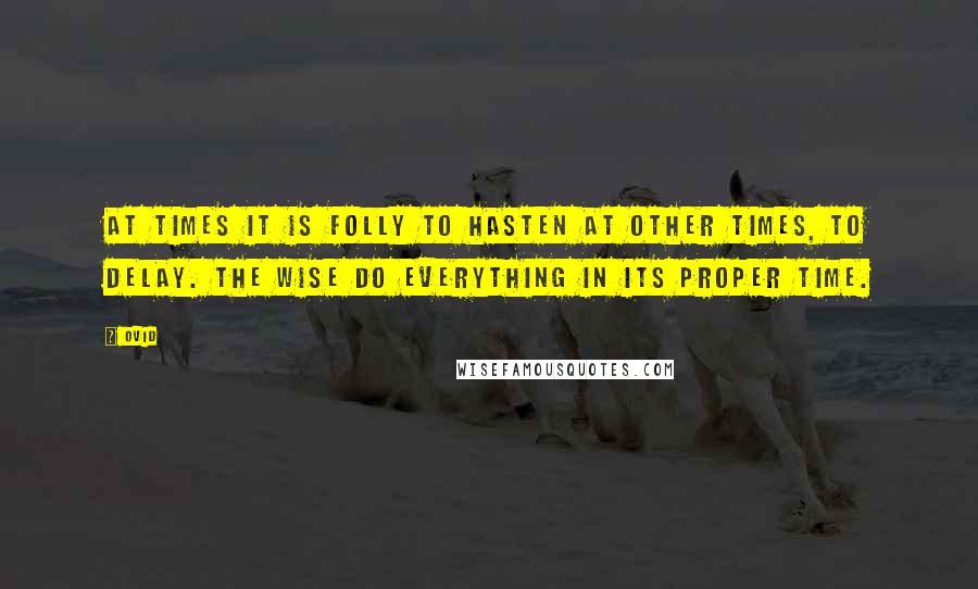 Ovid Quotes: At times it is folly to hasten at other times, to delay. The wise do everything in its proper time.