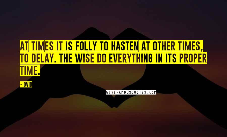 Ovid Quotes: At times it is folly to hasten at other times, to delay. The wise do everything in its proper time.