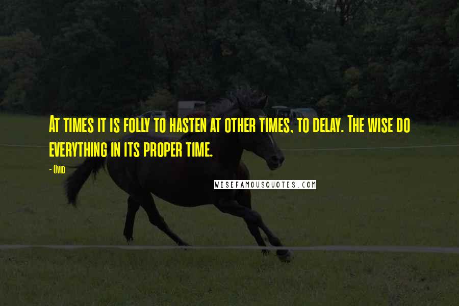 Ovid Quotes: At times it is folly to hasten at other times, to delay. The wise do everything in its proper time.