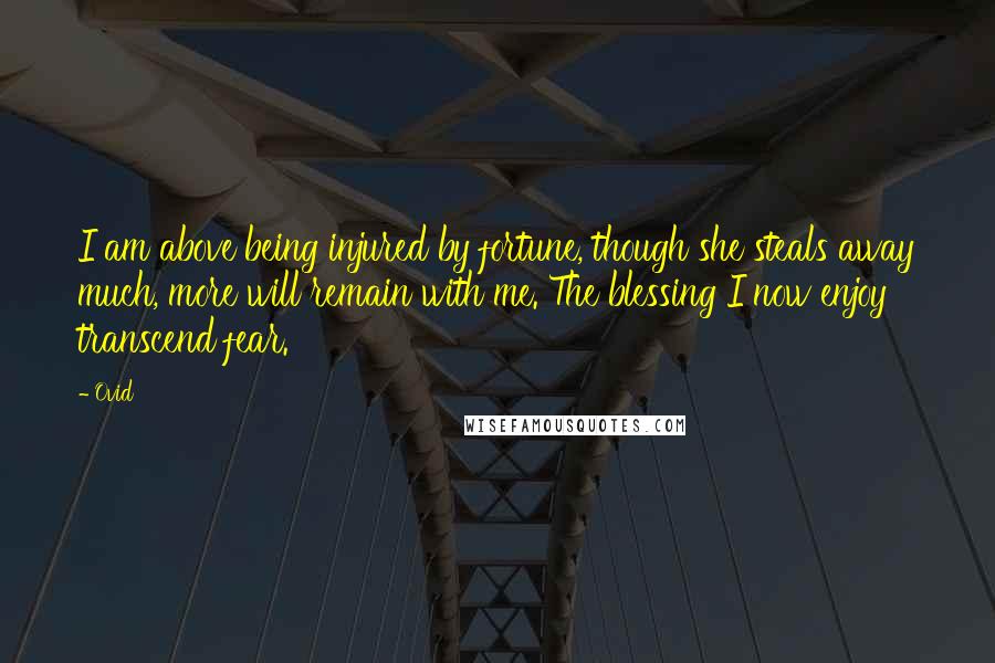 Ovid Quotes: I am above being injured by fortune, though she steals away much, more will remain with me. The blessing I now enjoy transcend fear.