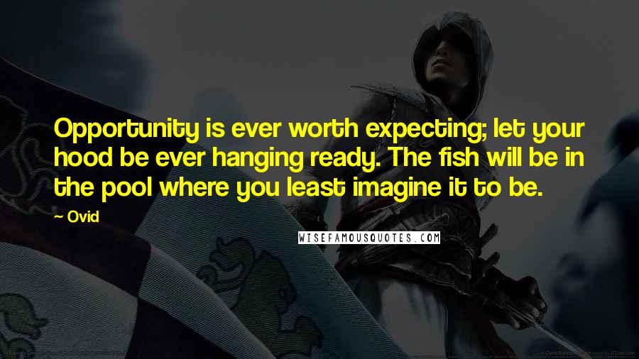Ovid Quotes: Opportunity is ever worth expecting; let your hood be ever hanging ready. The fish will be in the pool where you least imagine it to be.