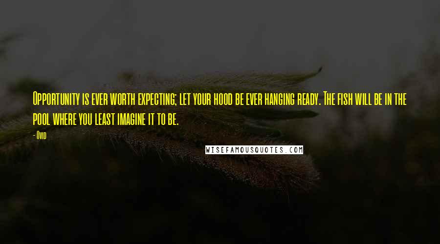 Ovid Quotes: Opportunity is ever worth expecting; let your hood be ever hanging ready. The fish will be in the pool where you least imagine it to be.