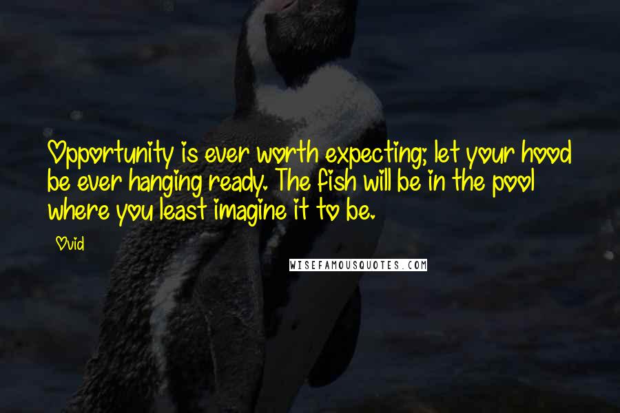 Ovid Quotes: Opportunity is ever worth expecting; let your hood be ever hanging ready. The fish will be in the pool where you least imagine it to be.