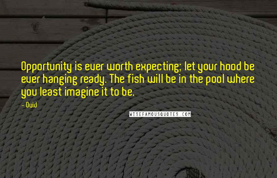 Ovid Quotes: Opportunity is ever worth expecting; let your hood be ever hanging ready. The fish will be in the pool where you least imagine it to be.