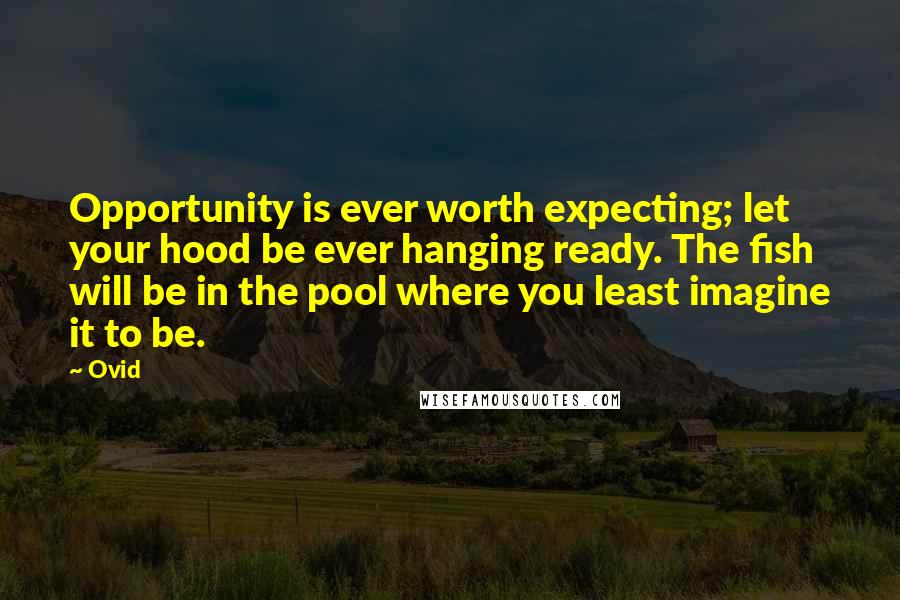 Ovid Quotes: Opportunity is ever worth expecting; let your hood be ever hanging ready. The fish will be in the pool where you least imagine it to be.