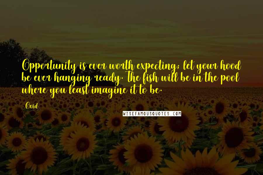 Ovid Quotes: Opportunity is ever worth expecting; let your hood be ever hanging ready. The fish will be in the pool where you least imagine it to be.